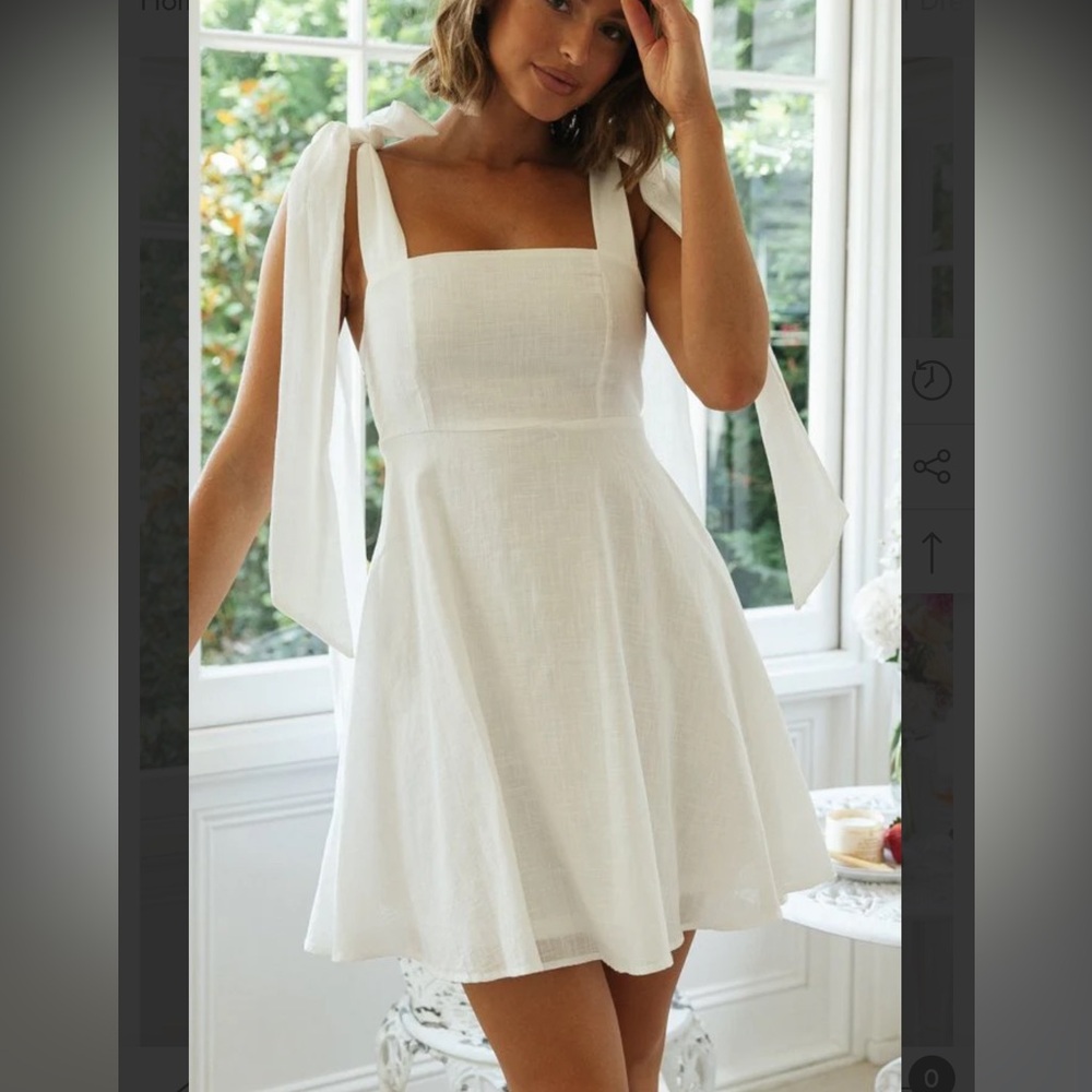 White Cotton Linen Tie Strap Babydoll Dress - Picture 3 of 14
